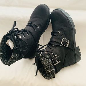 Cliff Marlee Lace Up Buckle Strap Mid Calf Boots Black Size 8.5